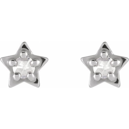 Sterling Silver .05 Carat Rose Cut Natural Diamond Petite Star Earrings