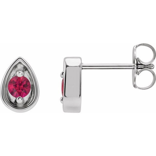 14 Karat White Gold 2.5 mm Natural Ruby Teardrop Earrings