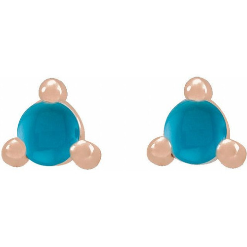 14 Karat Rose Gold 2 mm Round Natural Turquoise Earrings