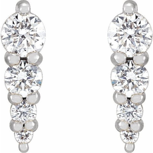 14 Karat White Gold 0.20 Carat Natural Diamond Four Stone Graduated Bar Earrings