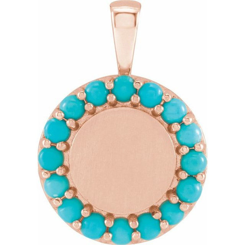 14 Karat Rose Gold Turquoise Engravable Halo Style Pendant
