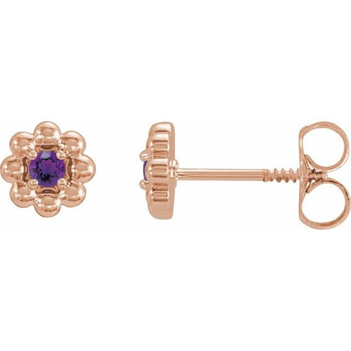 14 Karat Rose Gold Natural Amethyst Petite Flower Beaded Earrings