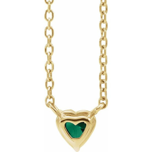 14 Karat Yellow Gold Lab Grown Emerald Heart 16 inch Necklace