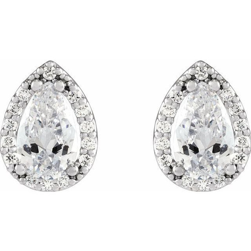 Sterling Silver 4x2.5 mm Pear 0.25 Carat Natural Diamond Halo Style Earrings