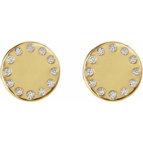 14 Karat Yellow Gold .05 Carat Natural Diamond Full Moon Phase Earring