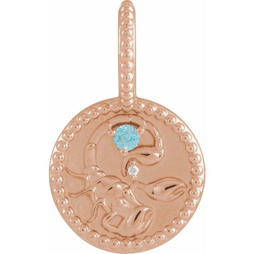 14 Karat Rose Gold Blue Zircon and .0025 carat Diamond Scorpio Charm