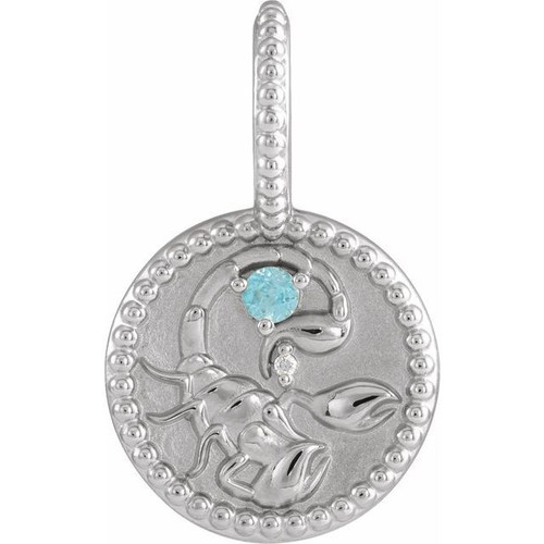 Platinum Blue Zircon and .0025 carat Diamond Scorpio Charm