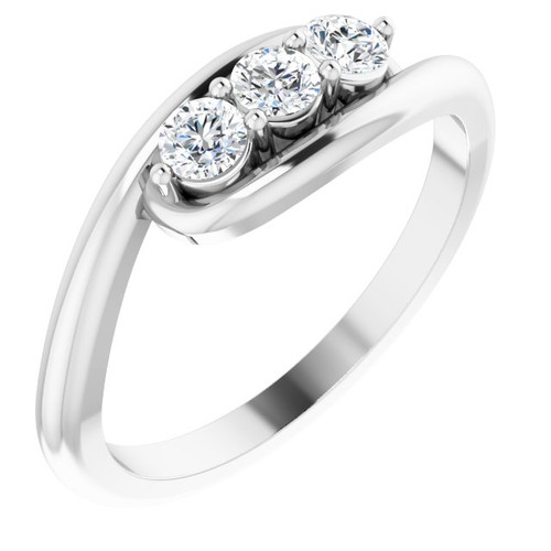 Platinum 0.25 Carat Diamond 3 Stone Bypass Ring