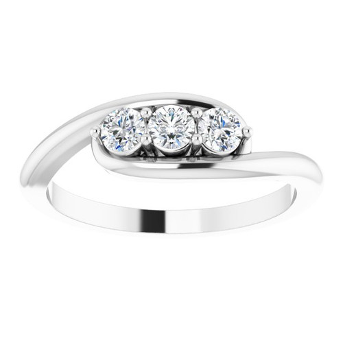 Platinum 0.25 Carat Diamond 3 Stone Bypass Ring