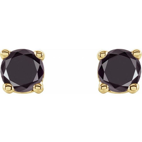 14 Karat Yellow Gold 0.20 Carat Natural Black Diamond Stud Earring with Friction Post