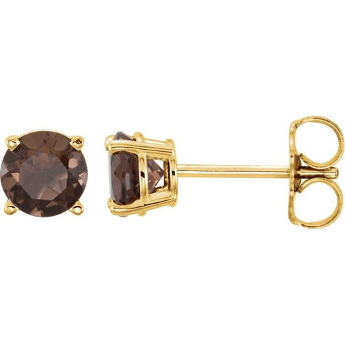 Buy 14 Karat Yellow Gold 5mm Round Smoky Quartz Earrings