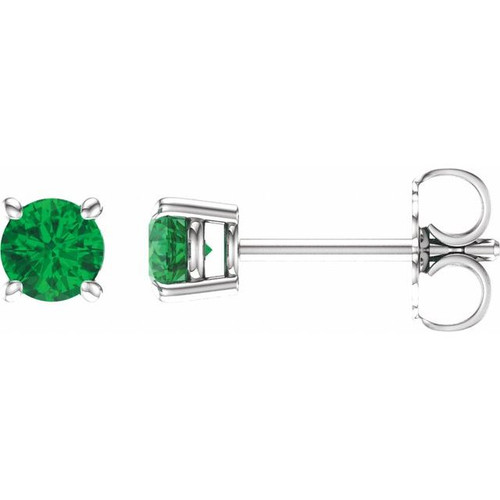 14 Karat White Gold 2.5 mm Lab Grown Emerald Stud Earrings with Friction Post
