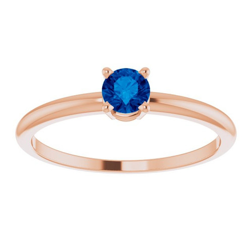 Rose Gold 14 Karat 4 mm Lab Grown Blue Sapphire Ring