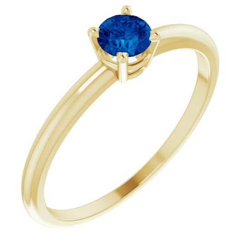 Yellow Gold Ring 14 Karat 4 mm Lab Grown Blue Sapphire Ring