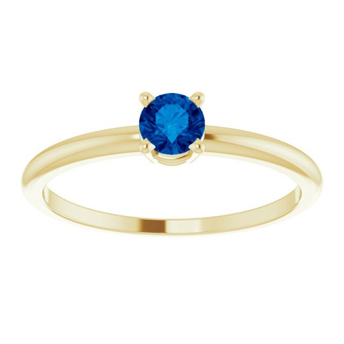 Yellow Gold Ring 14 Karat 4 mm Lab Grown Blue Sapphire Ring