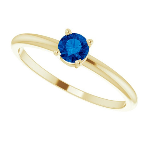Yellow Gold Ring 14 Karat 4 mm Lab Grown Blue Sapphire Ring