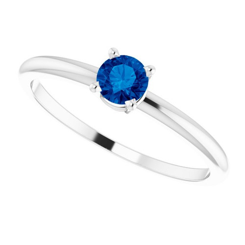 Sterling Silver 4 mm Lab Grown Blue Sapphire Ring