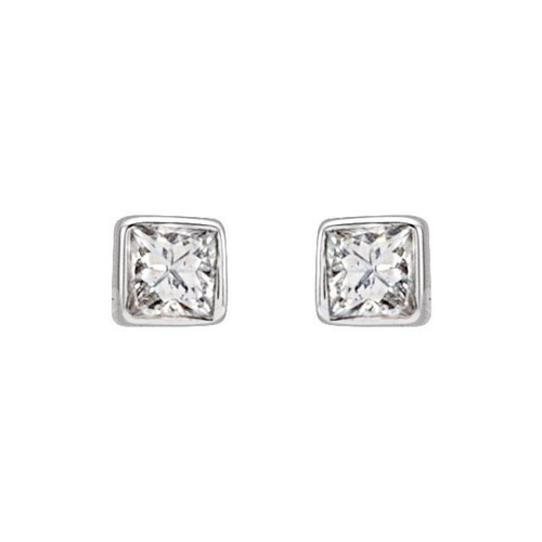 Platinum .05 Carat Natural Diamond Bezel Set Earrings