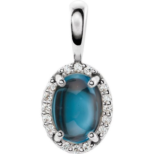 Platinum London Blue Topaz and .04 carat Diamond Halo Style Pendant