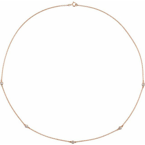 14 Karat Rose Gold 0.25 Carat Lab Grown Diamond 5 Station 18 inch Necklace
