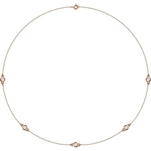 14 Karat Rose Gold 0.75 Carat Lab Grown Diamond 5 Station 18 inch Necklace