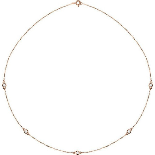 14 Karat Rose Gold 0.50 Carat Lab Grown Diamond 5 Station 18 inch Necklace