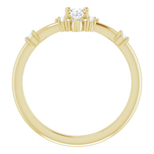 14 Karat Yellow Gold Natural White Sapphire and 0.16 Carat Natural Diamond Halo Style Ring
