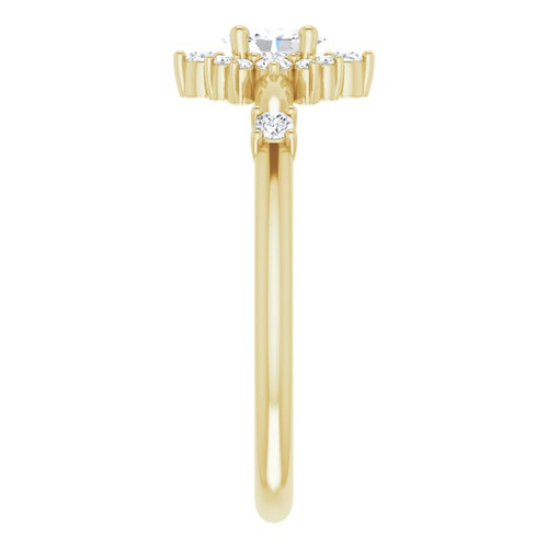14 Karat Yellow Gold Natural White Sapphire and 0.16 Carat Natural Diamond Halo Style Ring