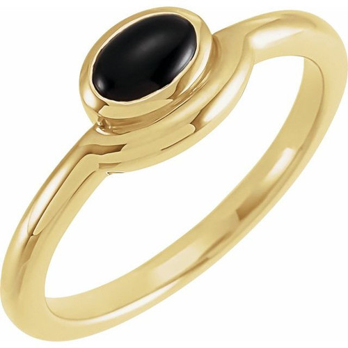 Yellow Gold Ring 14 Karat Natural Black Onyx Bezel Set Cabochon Ring