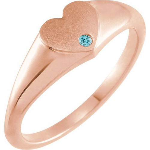 Rose Gold 14 Karat Natural Blue  Zircon Heart Signet Ring