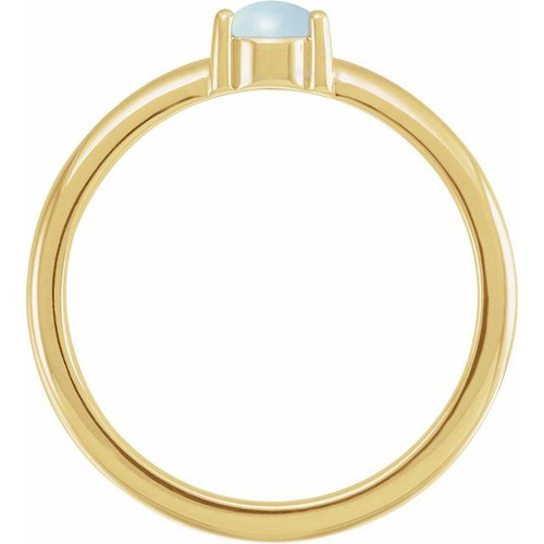 Yellow Gold Ring 14 Karat Natural White Fire Opal Cabochon Ring