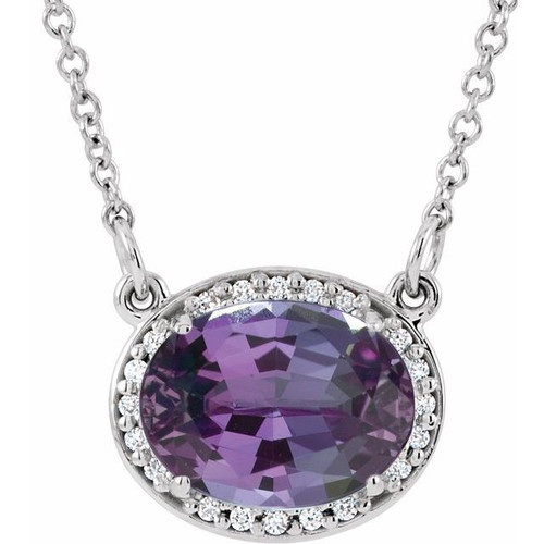 14 Karat White Gold Alexandrite and .05 Carat Diamond 16.5 inch Necklace