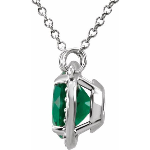 Buy Platinum 6mm Round Emerald and .04 Carat Diamond 16 inch Necklace Buy Platinum 6mm Round Emerald and .04 Carat Diamond 16 inch Necklace