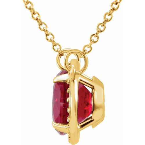 14 Karat Yellow Gold 6mm Round  Lab Grown Ruby and .04 Carat Diamond 16 inch Necklace 14 Karat Yellow Gold 6mm Round  Lab Grown Ruby and .04 Carat Diamond 16 inch Necklace