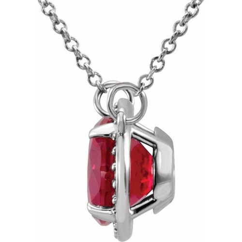 Platinum 6mm Round Ruby and .04 Carat Diamond 16 inch Necklace Platinum 6mm Round Ruby and .04 Carat Diamond 16 inch Necklace