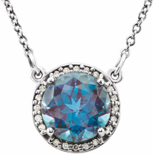 Shop Platinum 7mm Round Alexandrite and .04 Carat Diamond 16 inch Necklace Shop Platinum 7mm Round Alexandrite and .04 Carat Diamond 16 inch Necklace
