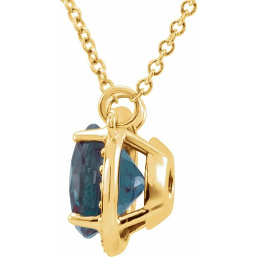 Shop 14 Karat Yellow Gold 8mm Round Alexandrite and .05 Carat Diamond 16 inch Necklace Shop 14 Karat Yellow Gold 8mm Round Alexandrite and .05 Carat Diamond 16 inch Necklace