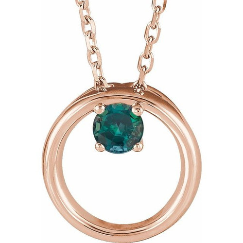 14 Karat Rose Gold Lab Grown Alexandrite Circle 16 inch Necklace