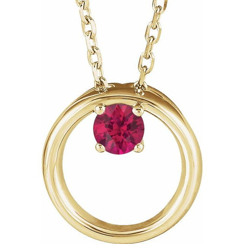 14 Karat Yellow Gold Natural Ruby Circle 16 inch Necklace