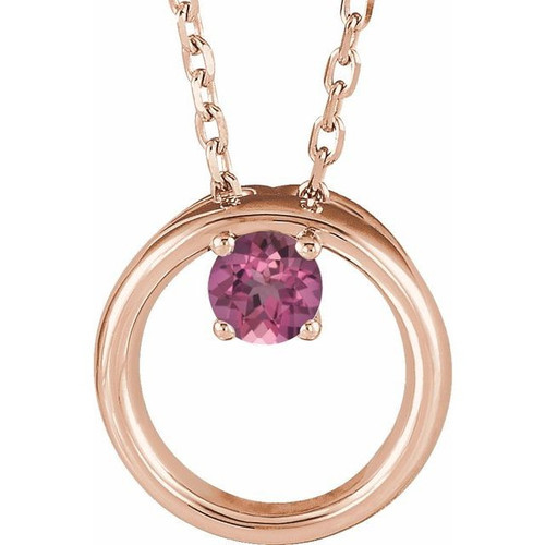 14 Karat Rose Gold Pink Tourmaline Circle 16 18 inch Necklace