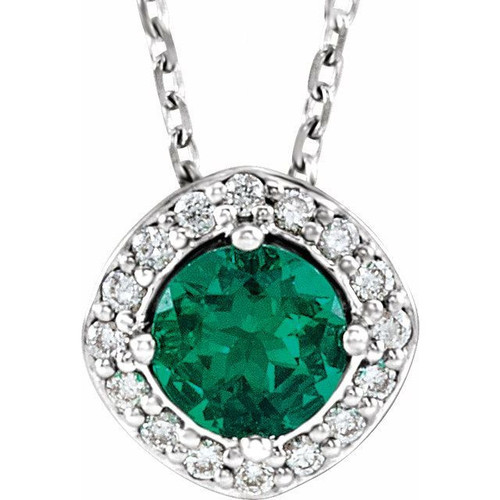 Sterling Silver Emerald and .08 Carat Diamond 18 inch Necklace