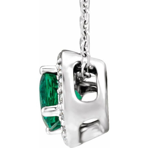 Sterling Silver Emerald and .08 Carat Diamond 18 inch Necklace