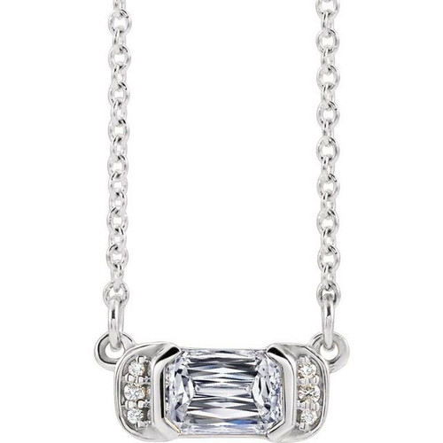 14K White 0.50  Carat Natural Diamond Bar 16 inch Necklace