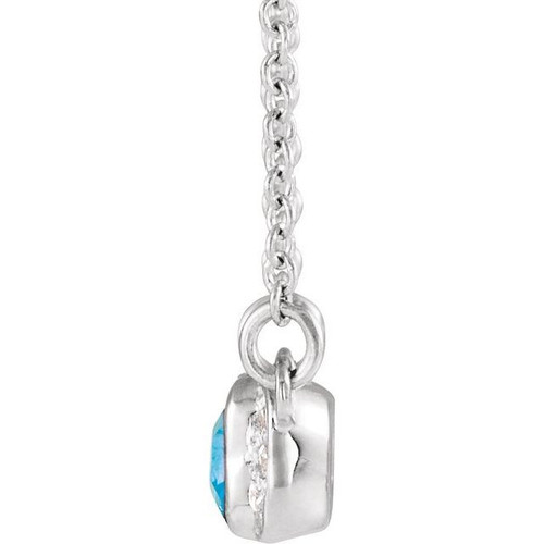 Platinum  Blue Zircon and .02 Carat Diamond Bar 16 inch Necklace