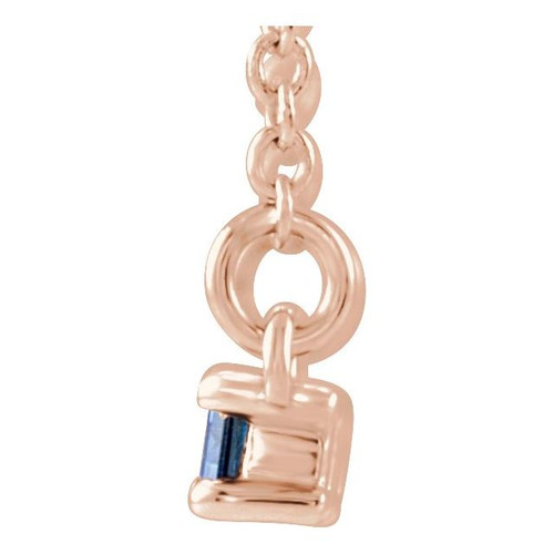 Created Sapphire Necklace in 14 Karat Rose Gold Created Sapphire and 0.20 Carat Diamond Bar 16 inch Necklace