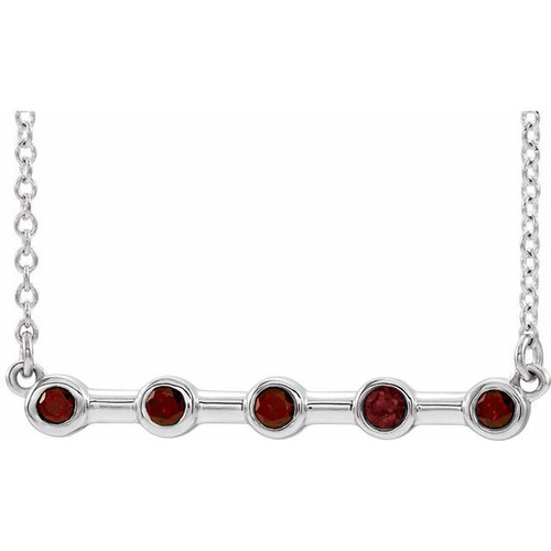 Sterling Silver Natural Mozambique Garnet Bezel Set Bar 16 inch Necklace