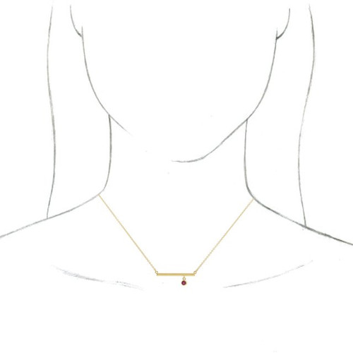 Created Sapphire Necklace in 14 Karat Yellow Gold Lab Sapphire Bezel Set Bar 16 inch Necklace