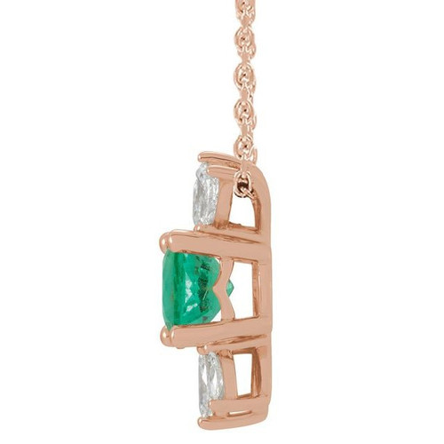 Lab Grown Emerald Gem set in 14 Karat Rose Gold and 0.25 Carat Diamond 16 inch Necklace