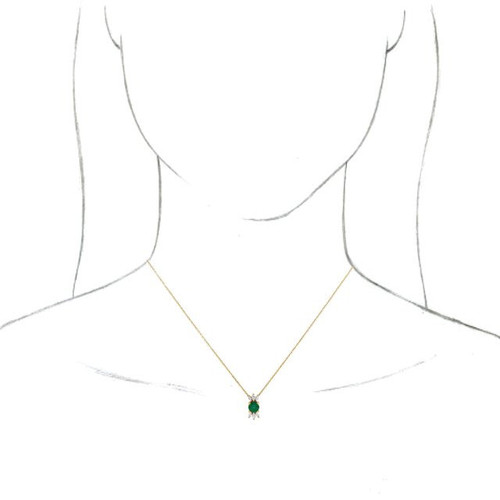 Lab Grown Emerald Gem set in 14 Karat Yellow Gold and 0.25 Carat Diamond 16 inch Necklace