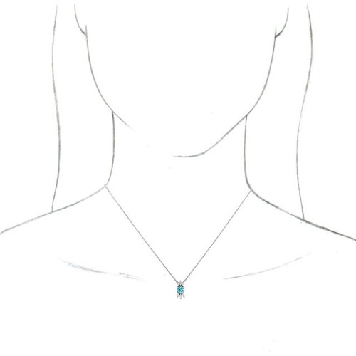 Sterling Silver  Blue Zircon and 0.20 Carat Diamond 16 inch Necklace